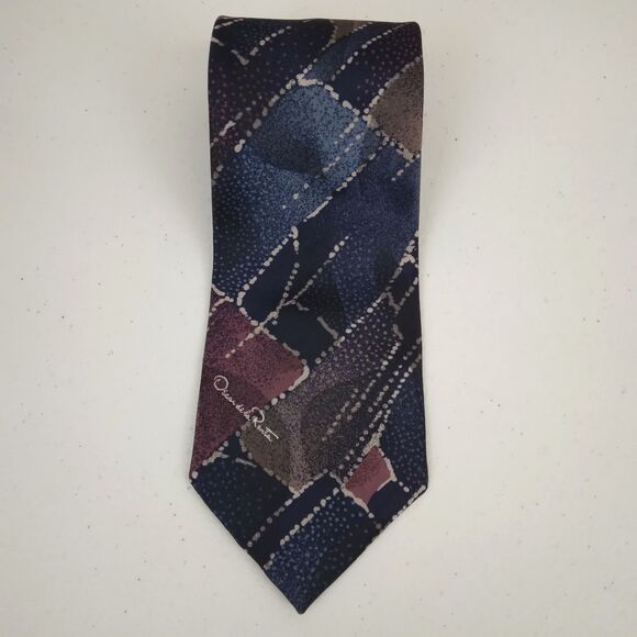 Oscar de la Renta Tie Men Necktie Designer Signed Logo Vintage - Picture 2 of 5